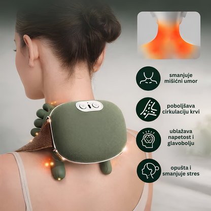 Masažer za Vrat i Ramena sa Toplotom – Dubinska Masaža i Opuštanje Mišića