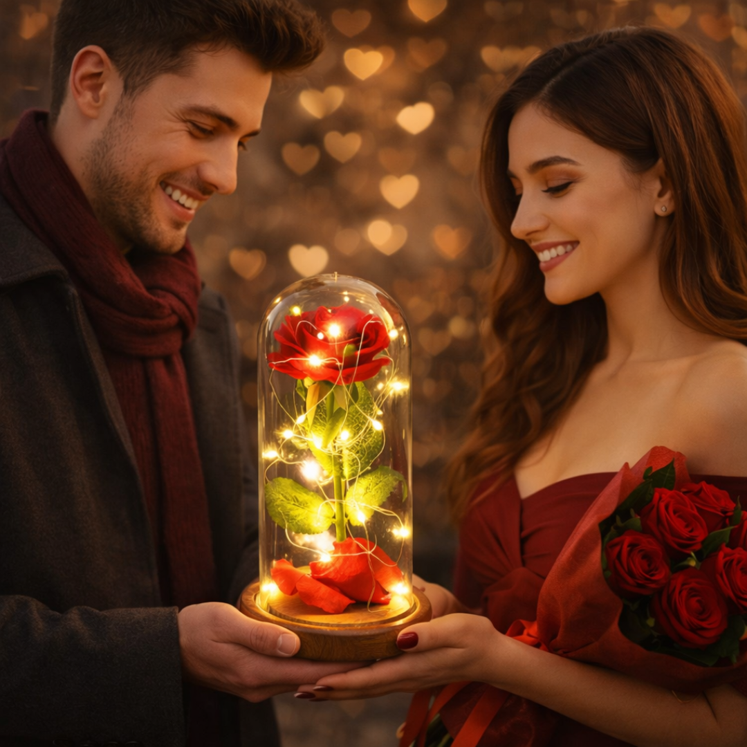 Večna ruža u staklu + Stitch koji diše - Baterije Gratis!