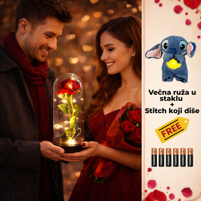Večna ruža u staklu + Stitch koji diše - Baterije Gratis!